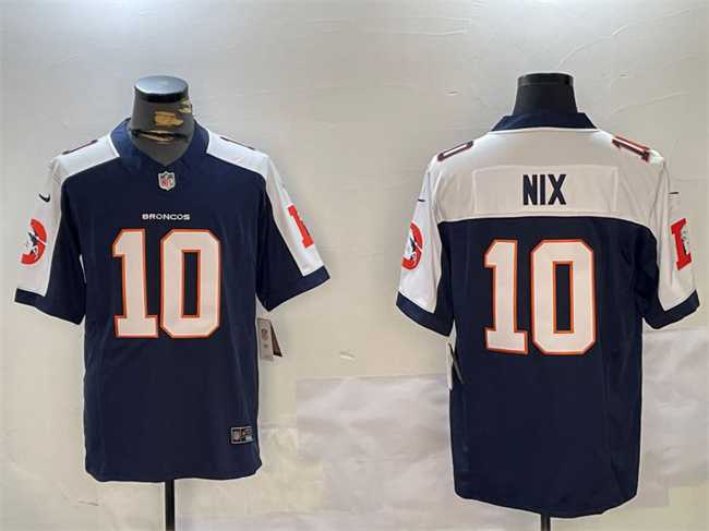 Men%27s Denver Broncos #10 Bo Nix Navy 2024 F.U.S.E. V2 Throwback Vapor Limited Alternate Stitched Football Jersey